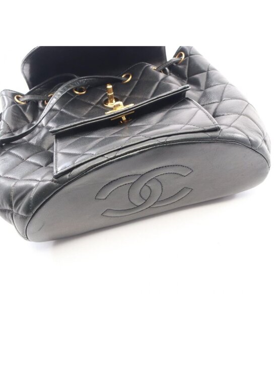 Chanel Backpack Quilted Black Lambskin Double Turnlock Chain